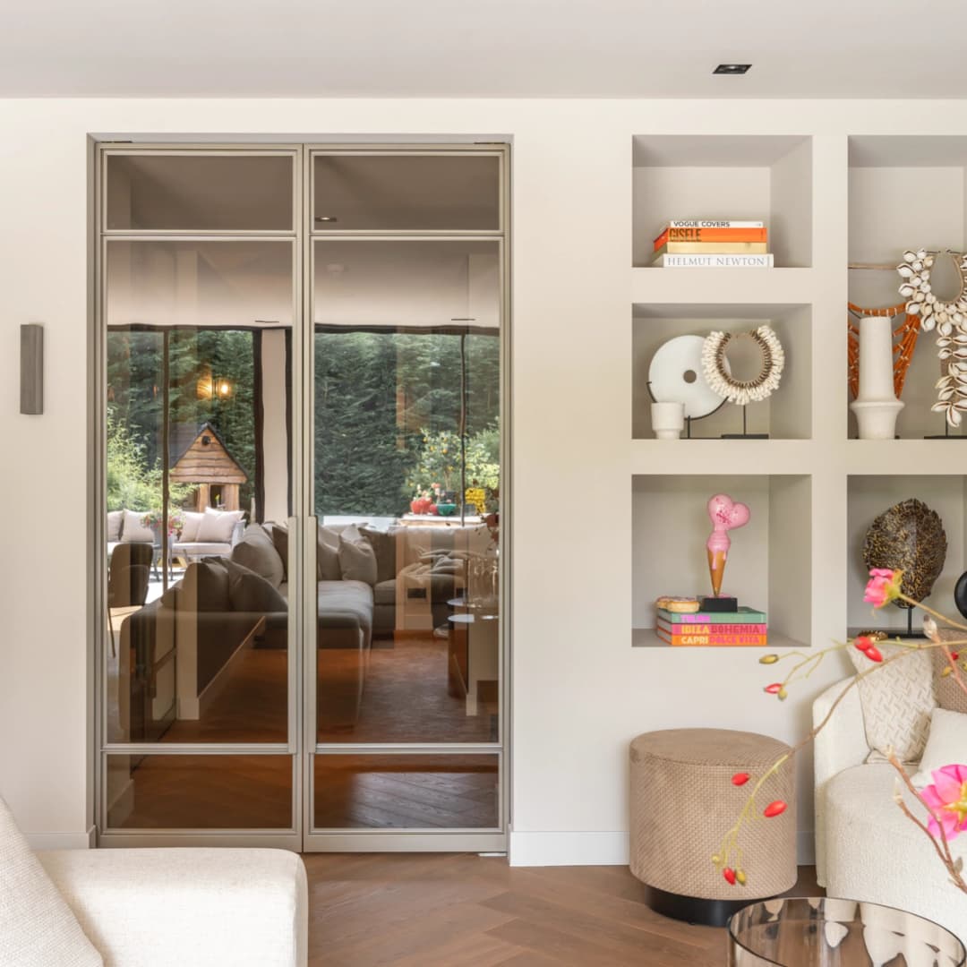 Bronzen stalen deuren met brons getint glas